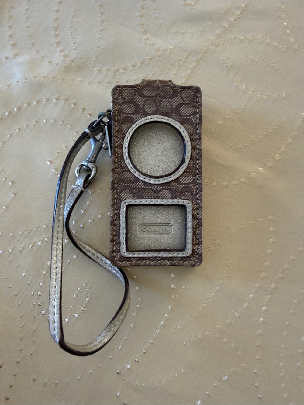 Coach Brown Signature iPod Nano Holster with Metallic Trim